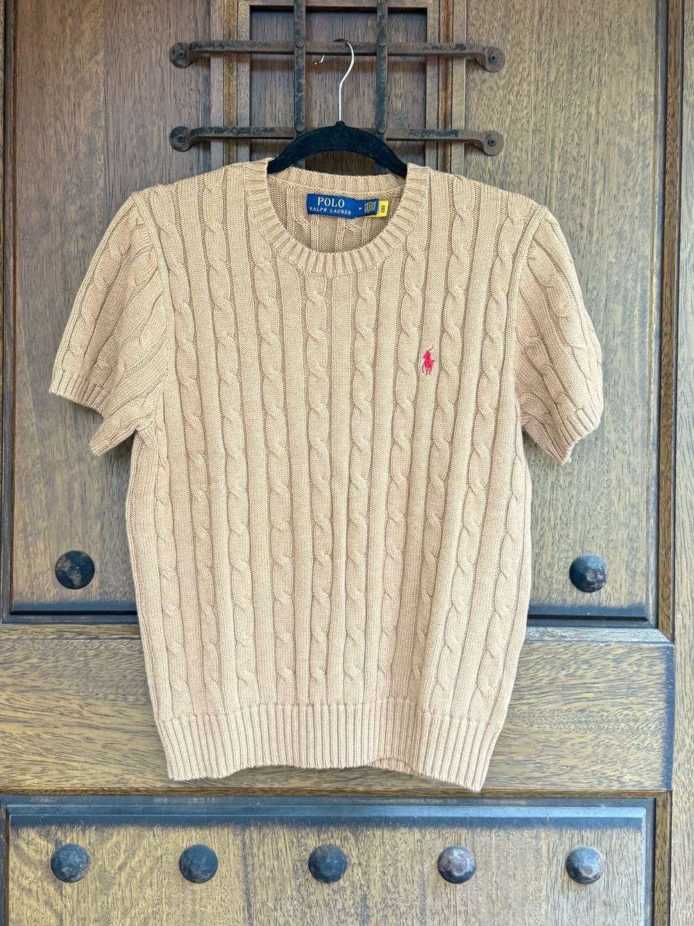 Polo by Ralph Lauren Camel Short-Sleeve Cable Knit Sweater Size M